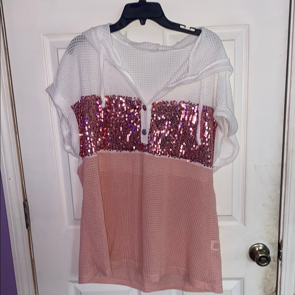 Sequin Pink and White Women's Top
